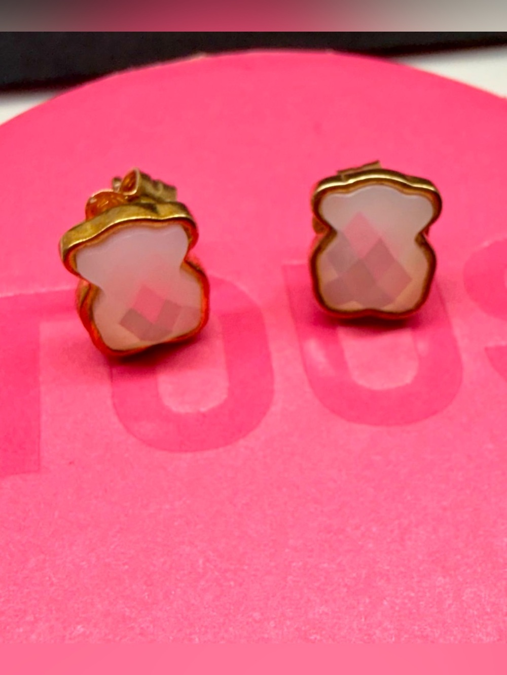 Tous Gold-Tone White Faceted Teddy Bear Stud Earrings